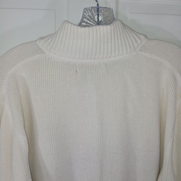 Eddie Bauer Men's L 1/4 zip Pullover Sweater Cream/OffWhite Striped Knit Preppy - Picture 9 of 16